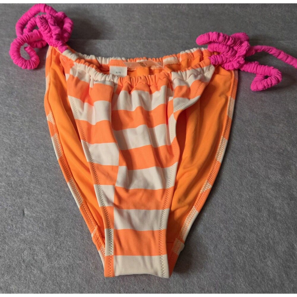 AERIE Bikini Bottoms Sz XL Orange w/ White Stripe Pink Side Tie Scrunch Swim NWT